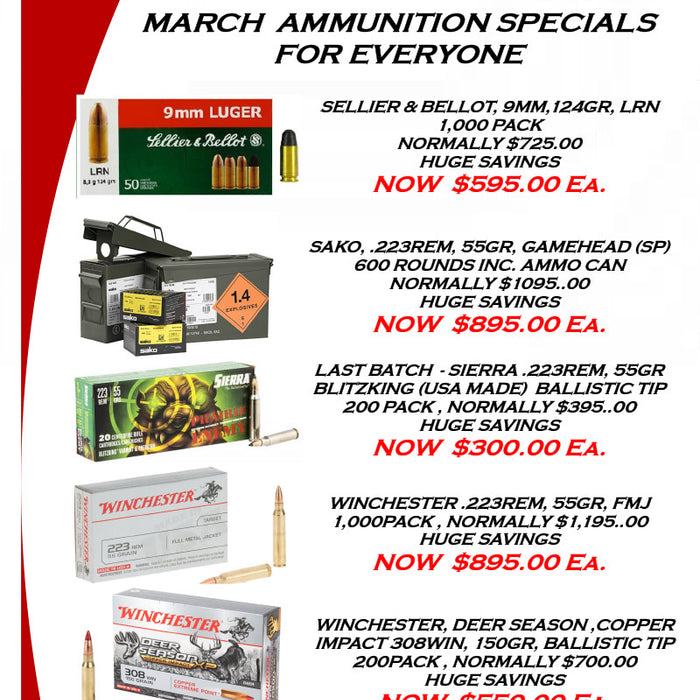 MARCH 2024 AMMUNITION SPECIALS – SOME GREAT DEALS HERE