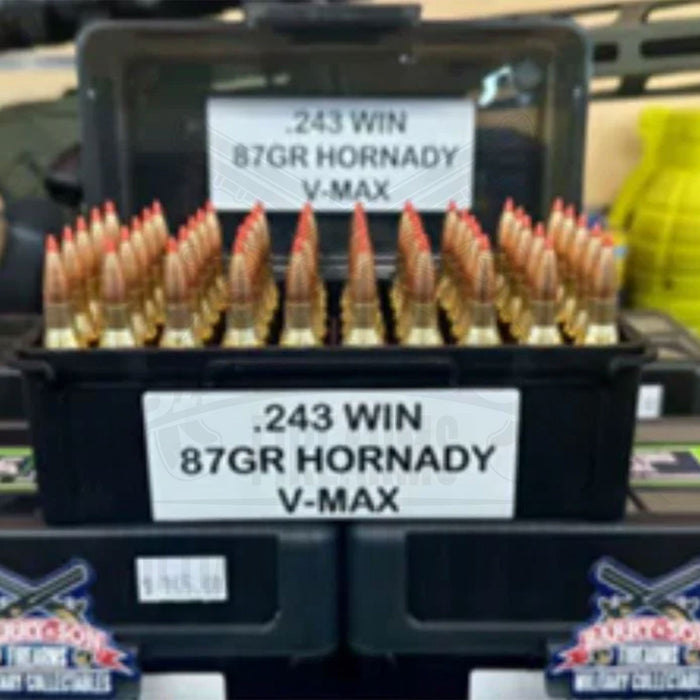 ADI .243 WIN 87gr Hornady V-Max Bullets plus BONUS ammo case