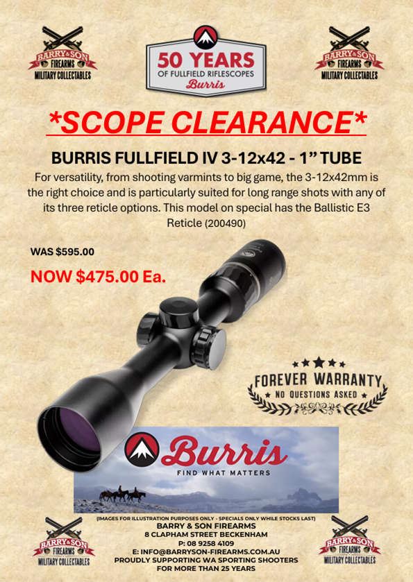 Burris Fullfield IV 3-12x42 Ballistic E3 Reticle 1" Tube - CLEARANCE