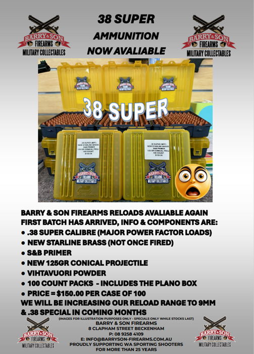 BARRY & SON FIREARMS RELOADS ARE BACK - 38 SUPER - BULK DISCOUNT AVALIABLE