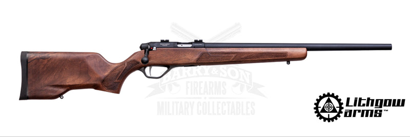 LITHGOW LA101, 17HMR, WALNUT STOCK, BLACK BARREL FINISH RIFLE